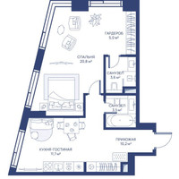 Планировка однокомнатной(квартира) площадью 54.8 квадратных метров в “ЖК Свет”