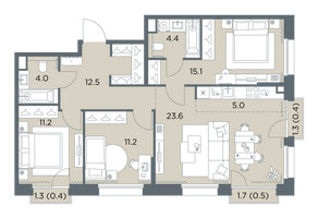 Планировка 4+ комнатной(квартира) площадью 88.3 квадратных метров в “ЖК Станиславский”