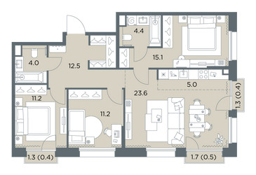 Планировка 4+ комнатной(квартира) площадью 88.3 квадратных метров в ЖК “ЖК Станиславский”