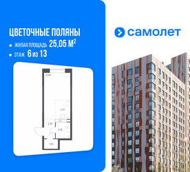 Планировка студии(квартира) площадью 25.05 квадратных метров в ЖК “ЖК Цветочные Поляны”