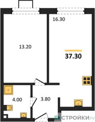 Планировка однокомнатной(квартира) площадью 37.3 квадратных метров в ЖК “ЖК Лучи-2”