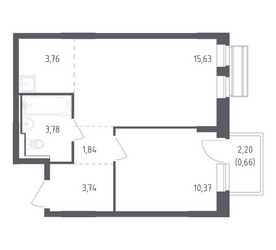 Планировка однокомнатной(квартира) площадью 39.78 квадратных метров в ЖК “ЖК Рублевский Квартал”