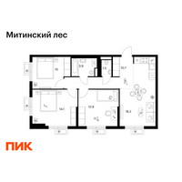 Планировка трехкомнатной(квартира) площадью 71.3 квадратных метров в “ЖК Митинский лес”