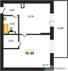 Планировка однокомнатной(квартира) площадью 56.3 квадратных метров в “ЖК Foreville (Форевилль)”