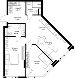 Планировка двухкомнатной(квартира) площадью 74.97 квадратных метров в ЖК “ЖК Джойс”