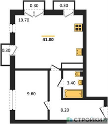 Планировка однокомнатной(квартира) площадью 41.8 квадратных метров в ЖК “ЖК Южная Долина”