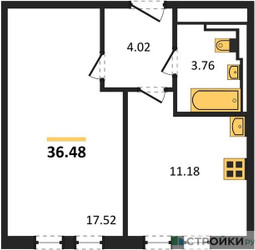 Планировка однокомнатной(квартира) площадью 36.48 квадратных метров в ЖК “ЖК Остафьево”