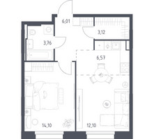 Планировка однокомнатной(квартира) площадью 45.66 квадратных метров в “ЖК Заречье Парк”