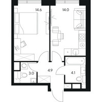 Планировка однокомнатной(квартира) площадью 40.6 квадратных метров в “ЖК Нексус от Аквилон”