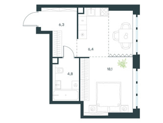 Планировка однокомнатной(квартира) площадью 35.6 квадратных метров в ЖК “ЖК Level Южнопортовая”