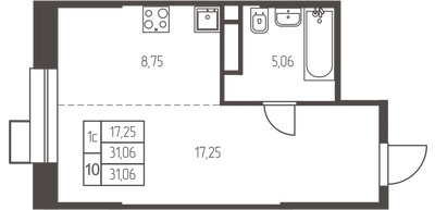 Планировка студии(квартира) площадью 31.1 квадратных метров в ЖК “ЖК Новая Ивантеевка”