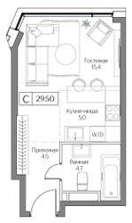 Планировка студии(квартира) площадью 29 квадратных метров в ЖК “ЖК Dream Riva (Дрим Рива)”