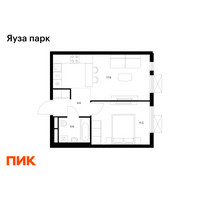 Планировка однокомнатной(квартира) площадью 37.6 квадратных метров в “ЖК Яуза Парк (Мытищи)”