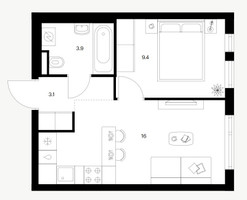 Планировка однокомнатной(квартира) площадью 32.4 квадратных метров в “Ярославский квартал”
