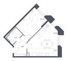 Планировка однокомнатной(апартаменты) площадью 50.56 квадратных метров в “ЖК Скай Спутник”