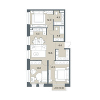 Планировка 4+ комнатной(квартира) площадью 78.8 квадратных метров в “ЖК Станиславский”