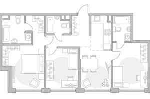 Планировка трехкомнатной(квартира) площадью 82.55 квадратных метров в “ЖК Мневники от Гранель”