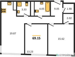 Планировка двухкомнатной(квартира) площадью 73.71 квадратных метров в “ЖК 1-й Нагатинский (Первый Нагатинский)”