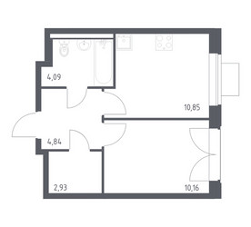 Планировка однокомнатной(квартира) площадью 32.87 квадратных метров в ЖК “ЖК Квартал Западный”