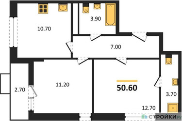 Планировка двухкомнатной(квартира) площадью 50.6 квадратных метров в ЖК “ЖК Прокшино”