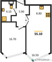 Планировка двухкомнатной(квартира) площадью 55.1 квадратных метров в “ЖК High Life (Хай Лайф)”