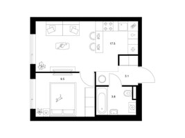 Планировка однокомнатной(квартира) площадью 33.9 квадратных метров в “ЖК Лосиноостровский парк”