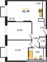 Планировка двухкомнатной(квартира) площадью 51.7 квадратных метров в “ЖК Мытищи Парк”