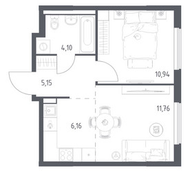 Планировка однокомнатной(квартира) площадью 38.11 квадратных метров в ЖК “ЖК Горки Парк”