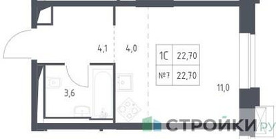 Планировка студии(апартаменты) площадью 22.7 квадратных метров в ЖК “ЖК Верейская 41”