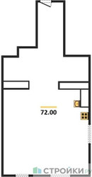 Планировка однокомнатной(квартира) площадью 72 квадратных метров в ЖК “ЖК Лайм”