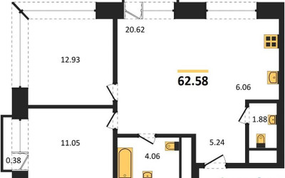Планировка двухкомнатной(квартира) площадью 62.58 квадратных метров в ЖК “ЖК LIFE Варшавская”