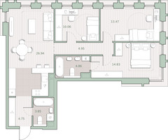 Планировка трехкомнатной(квартира) площадью 83.7 квадратных метров в “ЖК Среда на Кутузовском”