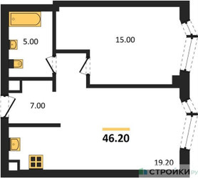Планировка однокомнатной(квартира) площадью 46.2 квадратных метров в ЖК “ЖК Айс Тауэрс”