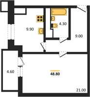 Планировка однокомнатной(квартира) площадью 48.8 квадратных метров в “ЖК Парк Легенд 2”