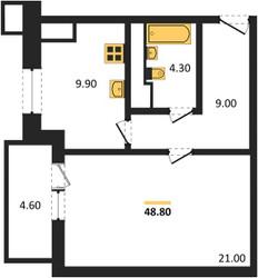 Планировка однокомнатной(квартира) площадью 48.8 квадратных метров в ЖК “ЖК Парк Легенд 2”