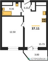 Планировка однокомнатной(квартира) площадью 37.11 квадратных метров в “ЖК ВОСТОК II”