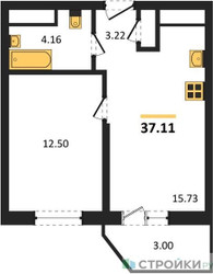 Планировка однокомнатной(квартира) площадью 37.11 квадратных метров в ЖК “ЖК ВОСТОК II”