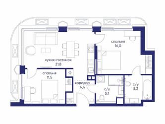 Планировка двухкомнатной(квартира) площадью 64.12 квадратных метров в ЖК “ЖК Остров”