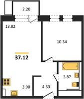 Планировка однокомнатной(квартира) площадью 37.12 квадратных метров в “ЖК Квартал Сабурово”