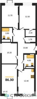 Планировка 4+ комнатной(квартира) площадью 86.3 квадратных метров в “ЖК Видный берег 2”