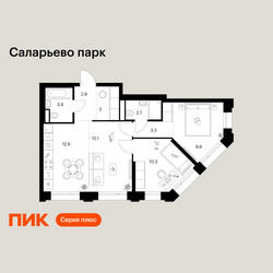 Планировка двухкомнатной(квартира) площадью 60.2 квадратных метров в ЖК “ЖК Саларьево парк”