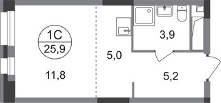 Планировка студии(квартира) площадью 25.9 квадратных метров в “ЖК Первый Московский”