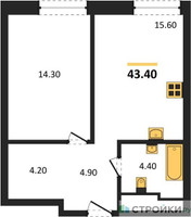 Планировка однокомнатной(квартира) площадью 43.4 квадратных метров в “ЖК Мангазея на Речном”