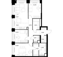 Планировка трехкомнатной(квартира) площадью 91.12 квадратных метров в “ЖК НОВА”