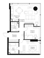 Планировка двухкомнатной(квартира) площадью 79.7 квадратных метров в “ЖК Слава”