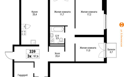 Планировка однокомнатной(квартира) площадью 38.2 квадратных метров в ЖК “ЖК Западный Порт”