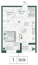 Планировка однокомнатной(квартира) площадью 40.5 квадратных метров в ЖК “ЖК Рига Хиллс”