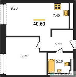 Планировка однокомнатной(квартира) площадью 40.6 квадратных метров в ЖК “ЖК INJOY (Инджой)”