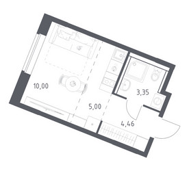 Планировка студии(квартира) площадью 22.81 квадратных метров в ЖК “ЖК Квартал Западный”