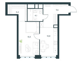 Планировка однокомнатной(квартира) площадью 45.4 квадратных метров в “ЖК Level Южнопортовая”